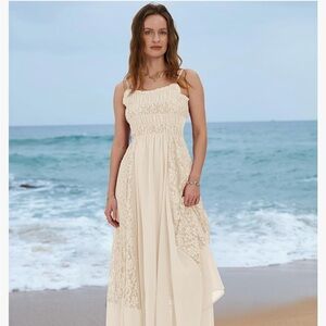 Gacaky Summer Dress – Lace Floral Bohemian Maxi Dress - Large - New With Tags